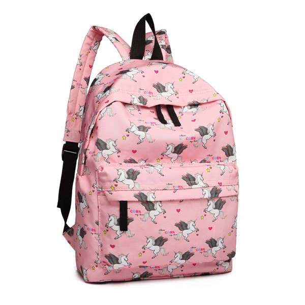 E1401 UN - Miss Lulu Large Backpack Unicorn Print - Pink